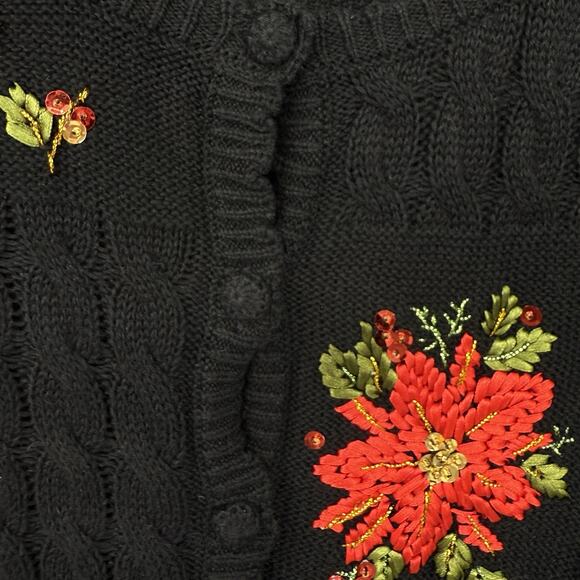 Drapers Damons Christmas Cardigan size XL Button Up Holly Poinsettia Embroidered - Picture 6 of 11